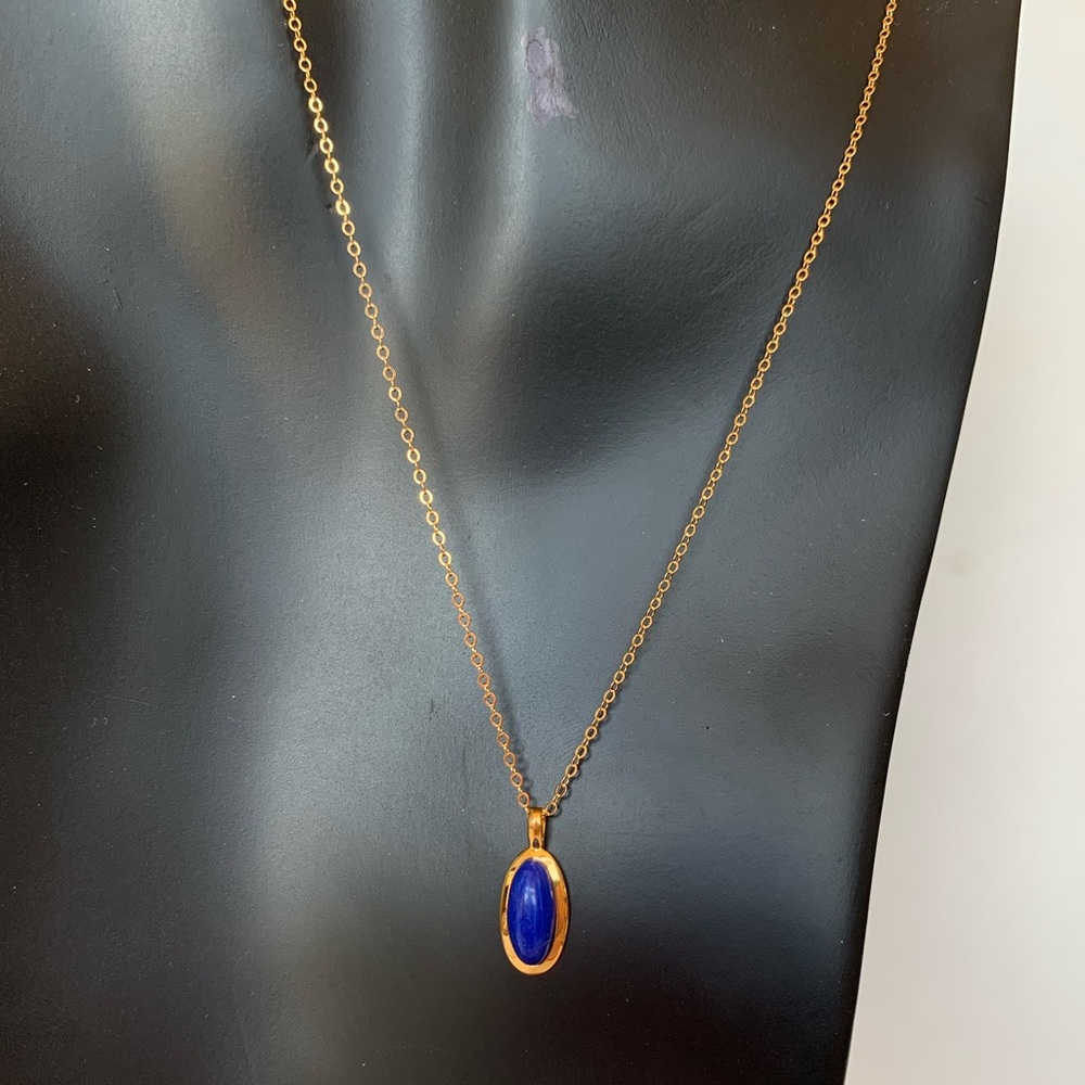 Vintage 12K GF Oval Lapis Lazuli Necklace, NWOT, 15 Inches Long - Picture 2 of 6